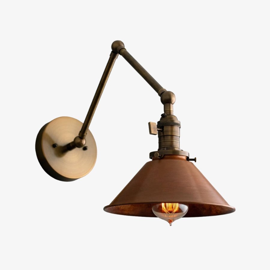 Conique Metal Industrial Wall Sconce with Adjustable Arm - Vintage Copper Cone Shade for Task Lighting T390