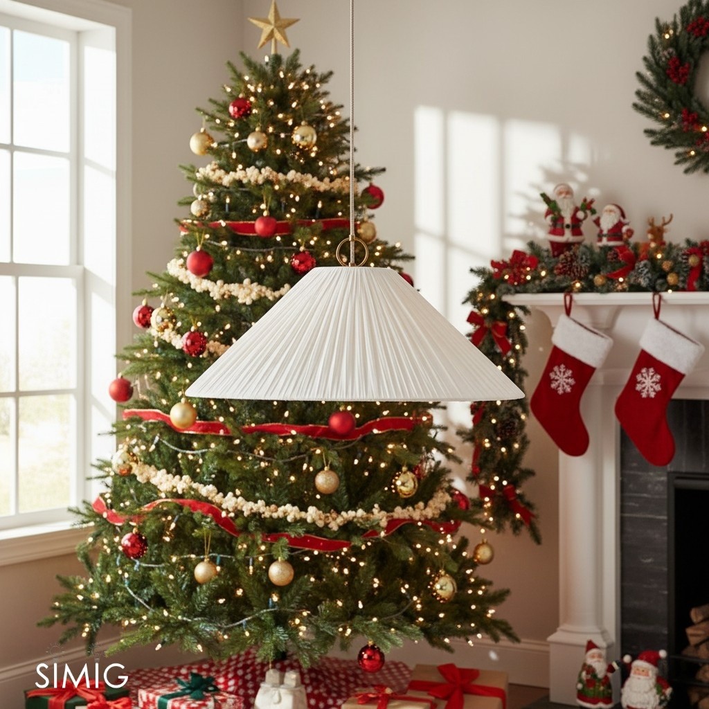 Lindi Luminella Oversized Scalloped Pendant Light in Bronze & Linen for Living Room T445