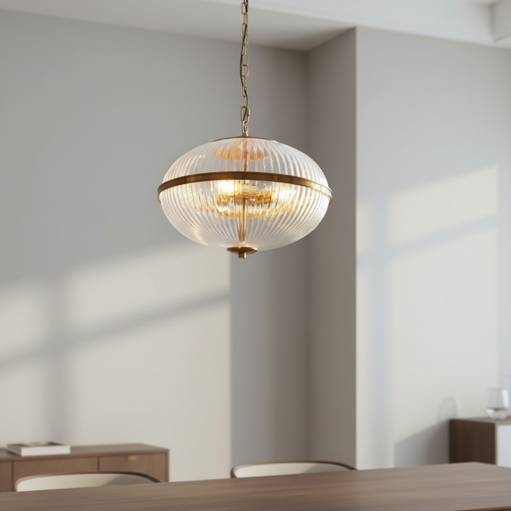 Luntra Contemporary Multi-Light Pendant with Textured Glass for Bedrooms and Hallways T952