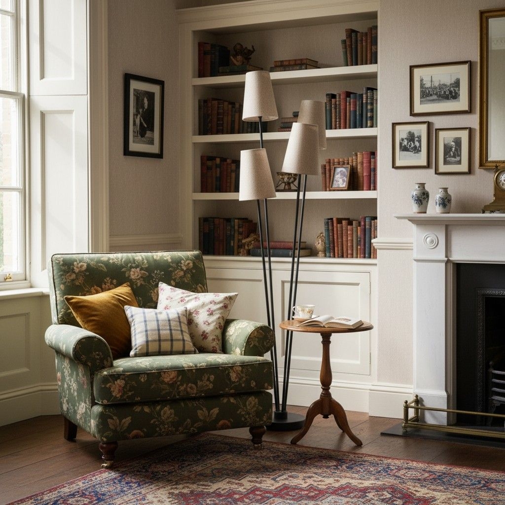 Duova 4 Light Floor Lamp - Fabric Shade Floor Lamp for Reading Corners or Living Spaces T718