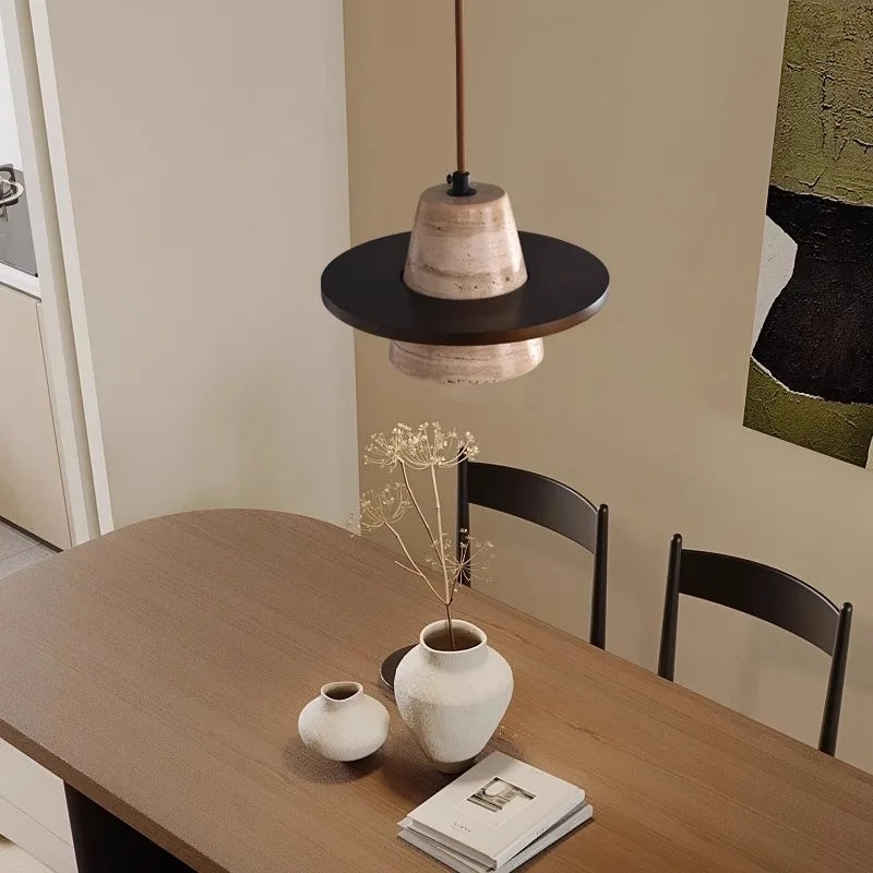 Travertine Medieval Wood Stone Pendant Light T2147