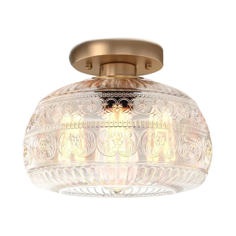 Flora Engraved Pattern Glass Semi Flush Mount Ceiling Light G25