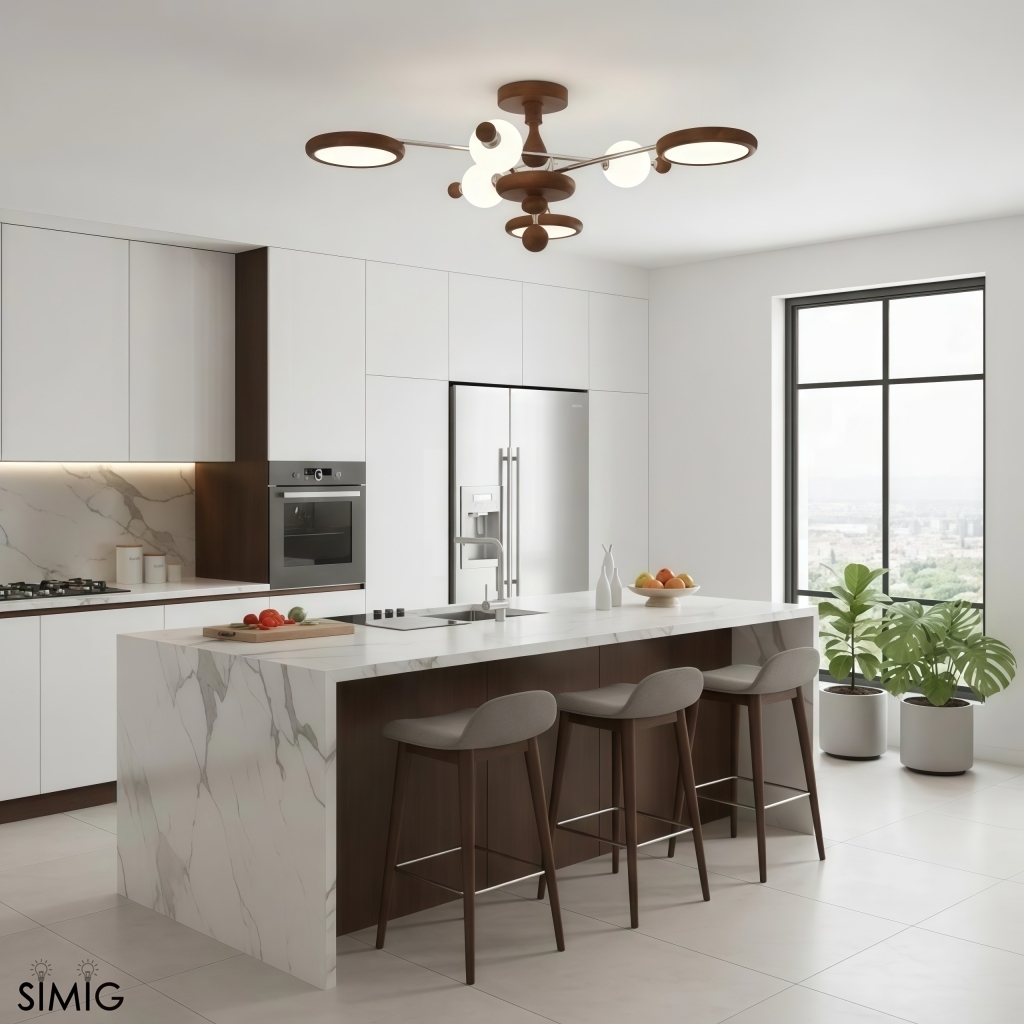 Elegant Walnut Branch Ceiling Lamp - Retro LED Light for Living Room S389