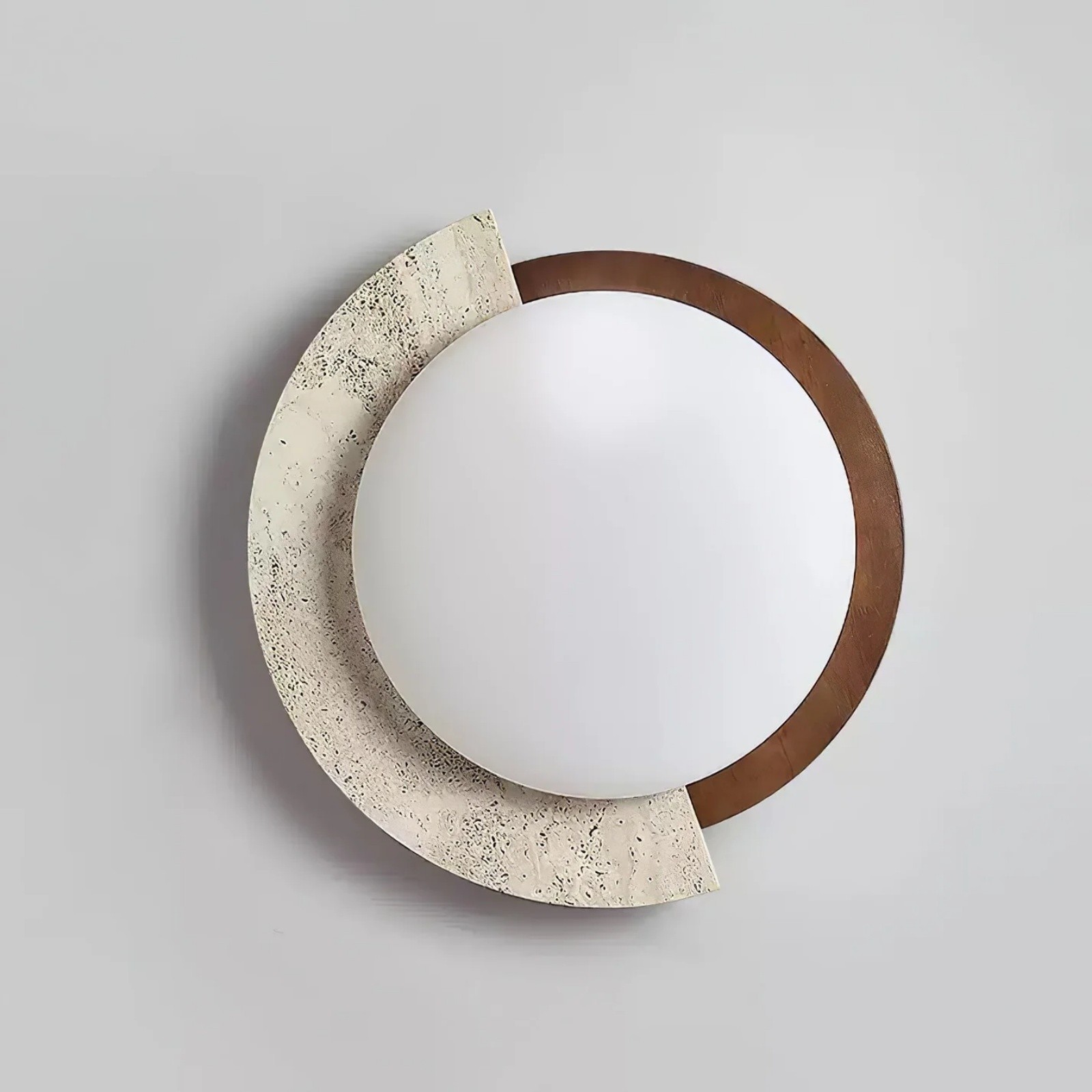 Half Moon Splicing Design Travertine & Wood Ceiling Lamp S292