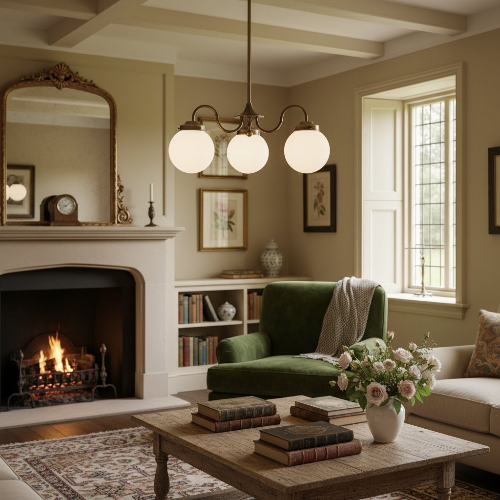 Glorica Glass Vintage Globe Chandelier - Brass 3-Light Frosted Glass Hanging Fixture T388