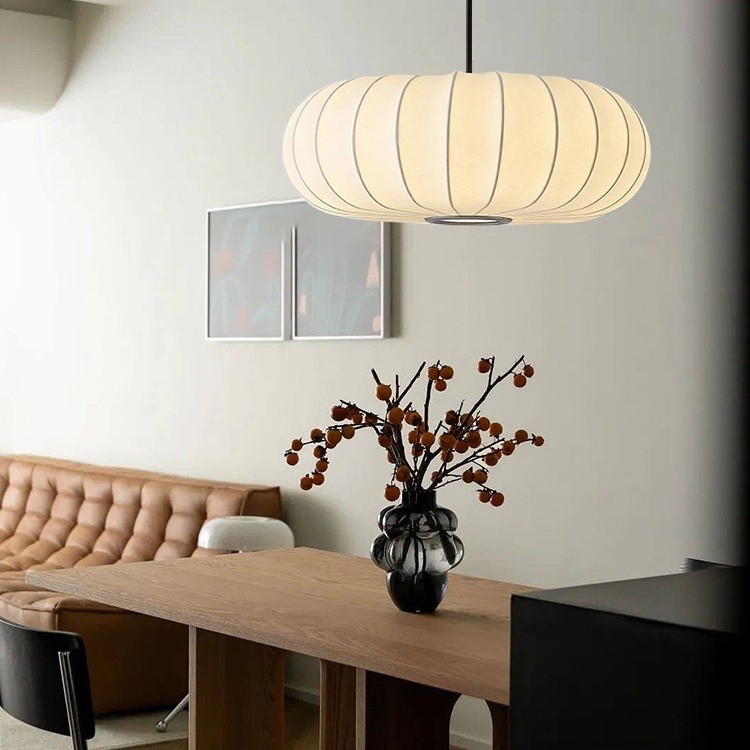 Simple Wabi-sabi White Lantern Fabric Pendant Lamp M06