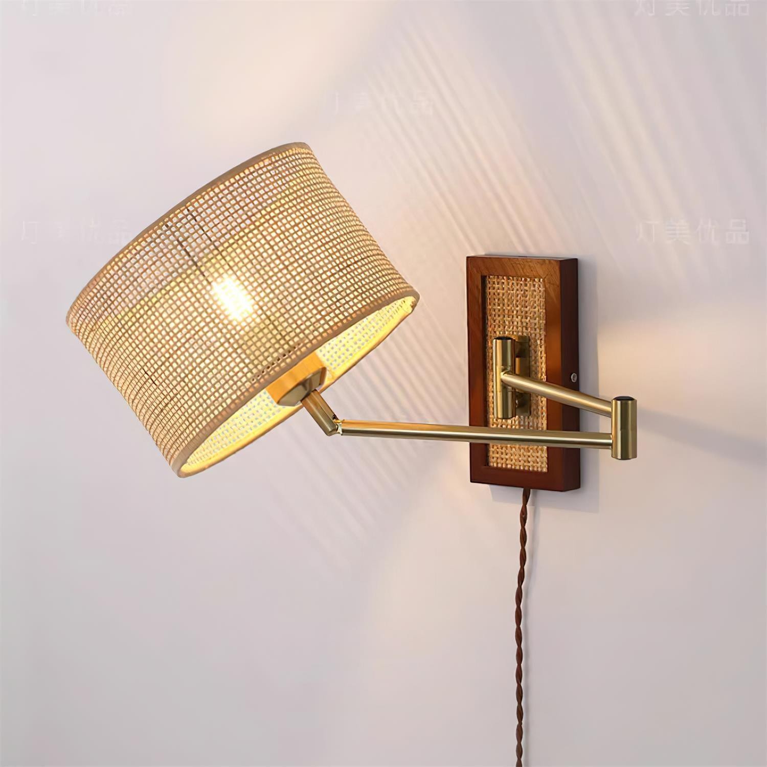 Rattan Swing Arm Wall Lamp P013