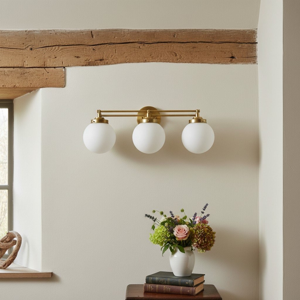Glorica Glass Contemporary Vanity Light - 3 Light Globe Bathroom Fixture Opal Glass T352
