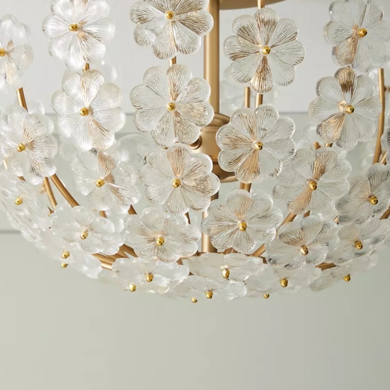 Petala Artistic Metal Semi Flush Ceiling Lamp - Statement Glass Fixture for Home Interiors T712