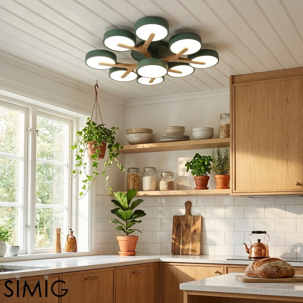 Modern Wooden Disc Ceiling Lamp - LED Semi-Flush Mount for Living Room S386