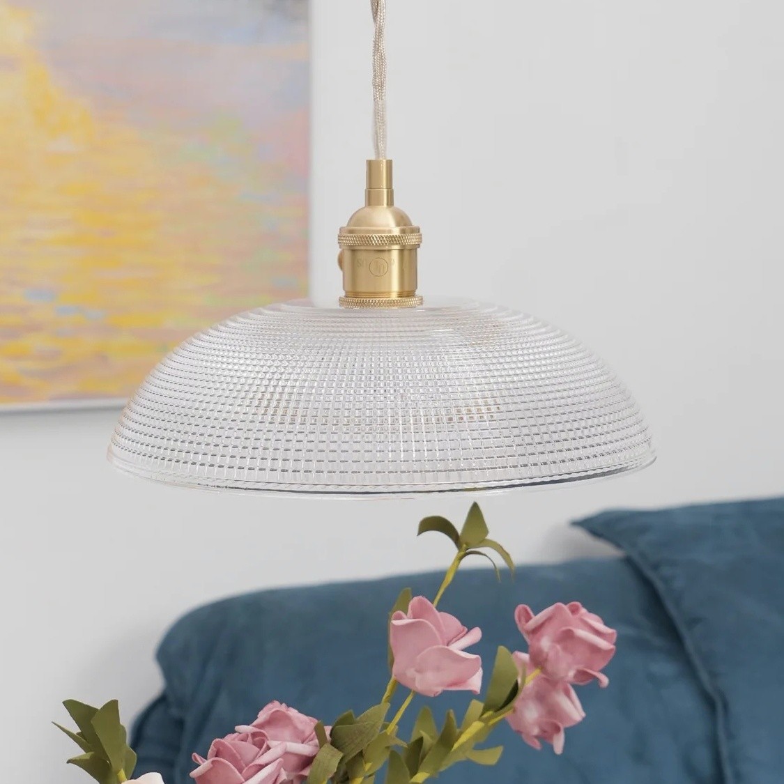 Modern Spiral Pendant Light – Textured Ribbed Glass Shade S225