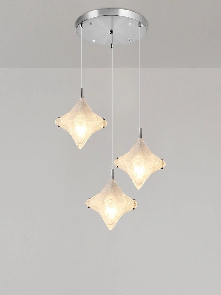 Art Deco Star Staircase Pendant Light - Frosted Glass Hanging Fixture - Astris Altair T437