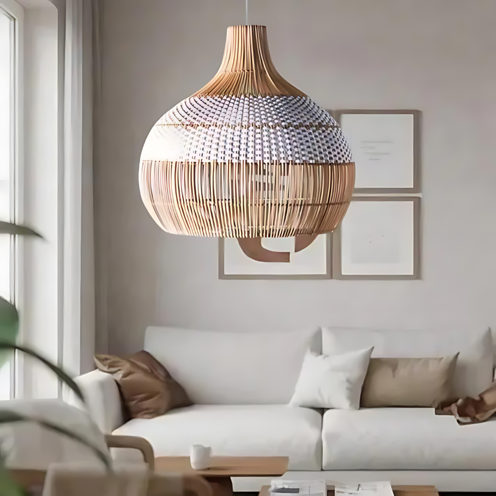 Breezy White Elegance Natural Rattan Pendant Light T2066