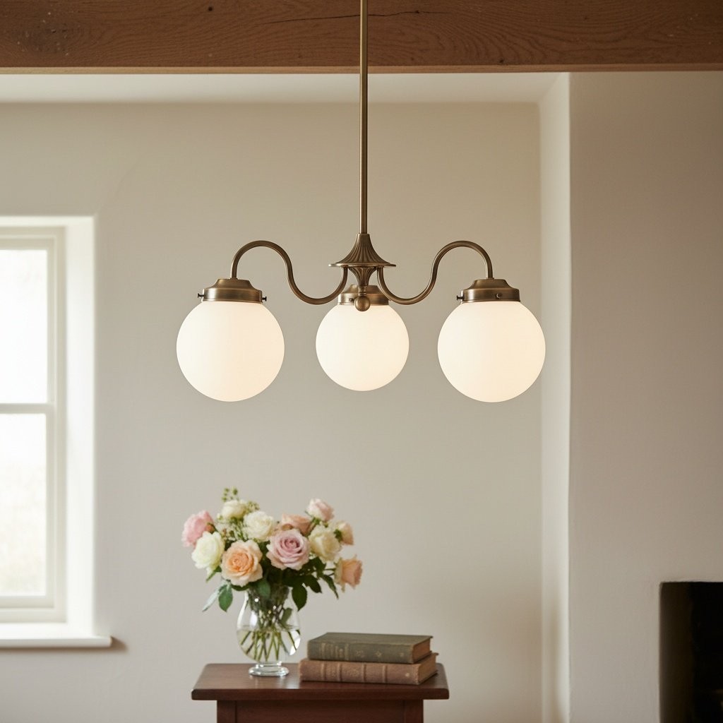 Glorica Glass Vintage Globe Chandelier - Brass 3-Light Frosted Glass Hanging Fixture T388
