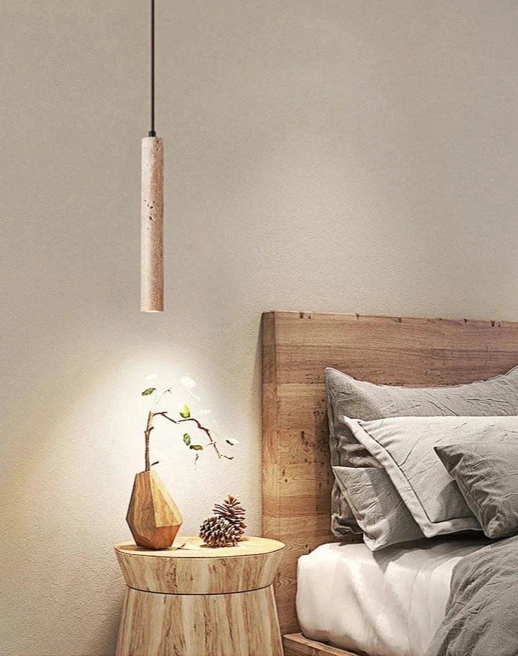Japanese Wabi Sabi Yellow Travertine Cylinder 1-Light Pendant Light G33