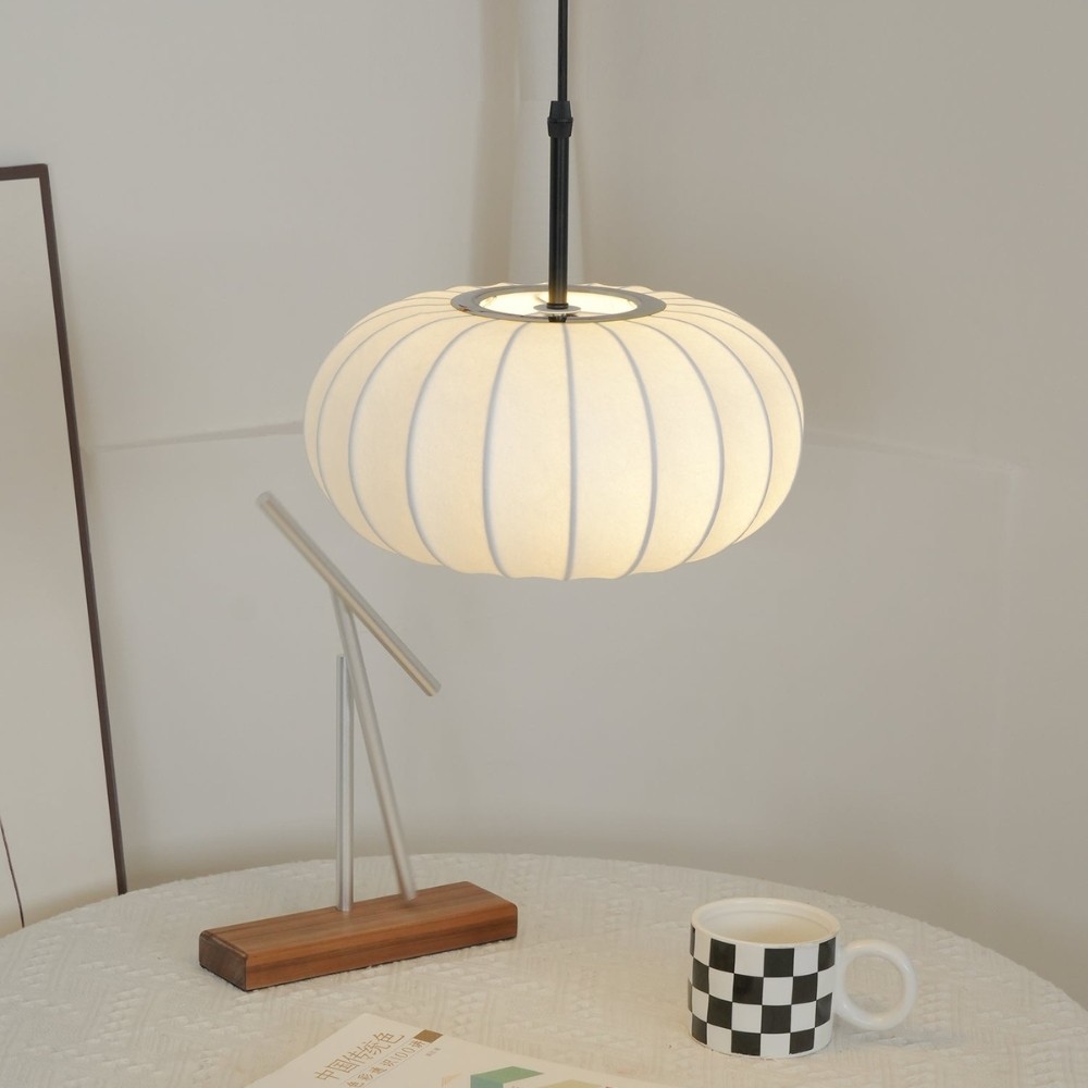 Simple Wabi-sabi White Lantern Fabric Pendant Lamp M06