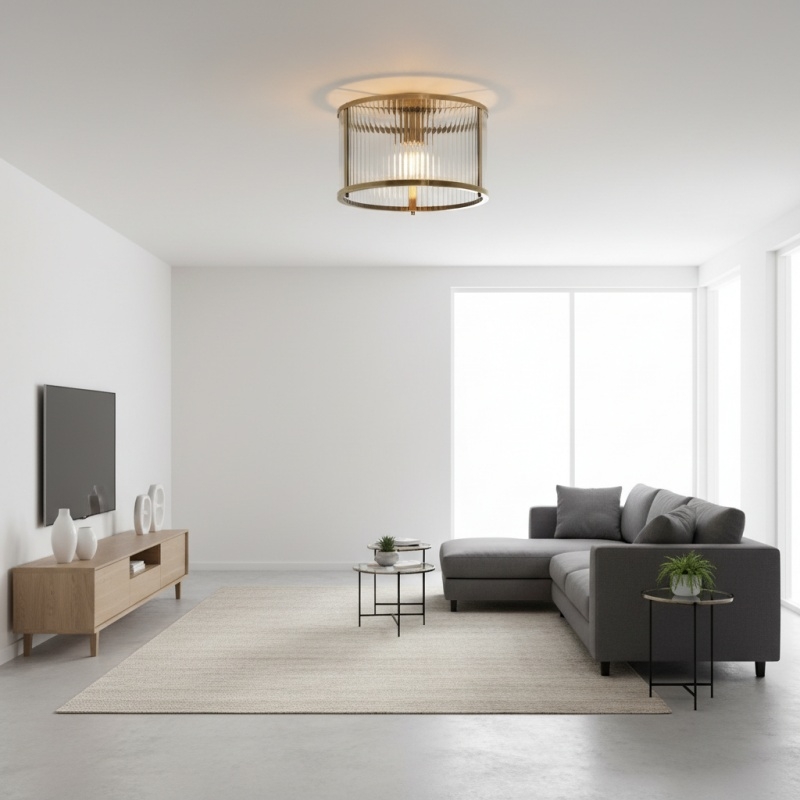 RibGlow Ribbed Glass Flush Ceiling Light - Classic Flush Mount Ceiling Lamp for Living Room or Hallway T819