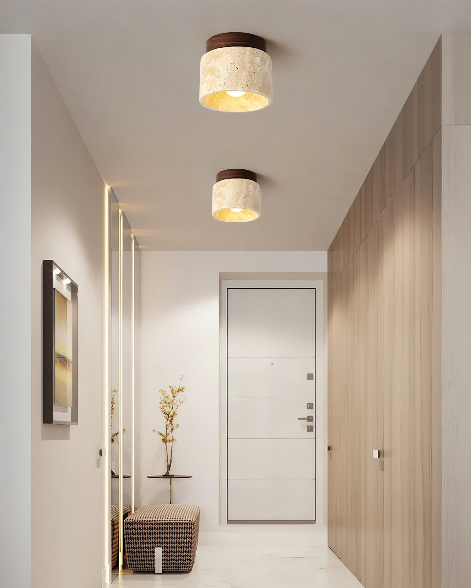 Travertine and Wood Design - Nordic Ceiling Light for Modern Spaces M98