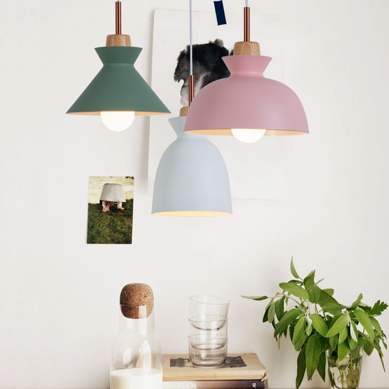 MULTI Scandinavian Metal Wood Macaroon Pendant Light for Bedroom S32