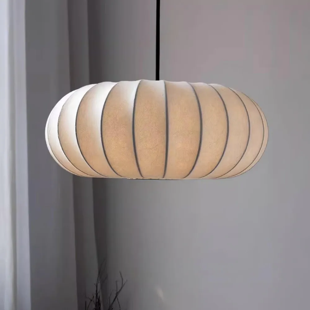 Simple Wabi-sabi White Lantern Fabric Pendant Lamp M06