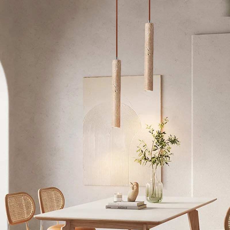 Japanese Wabi Sabi Yellow Travertine Cylinder 1-Light Pendant Light G33