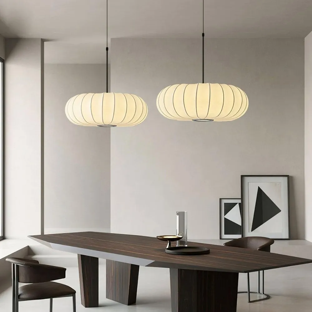 Simple Wabi-sabi White Lantern Fabric Pendant Lamp M06