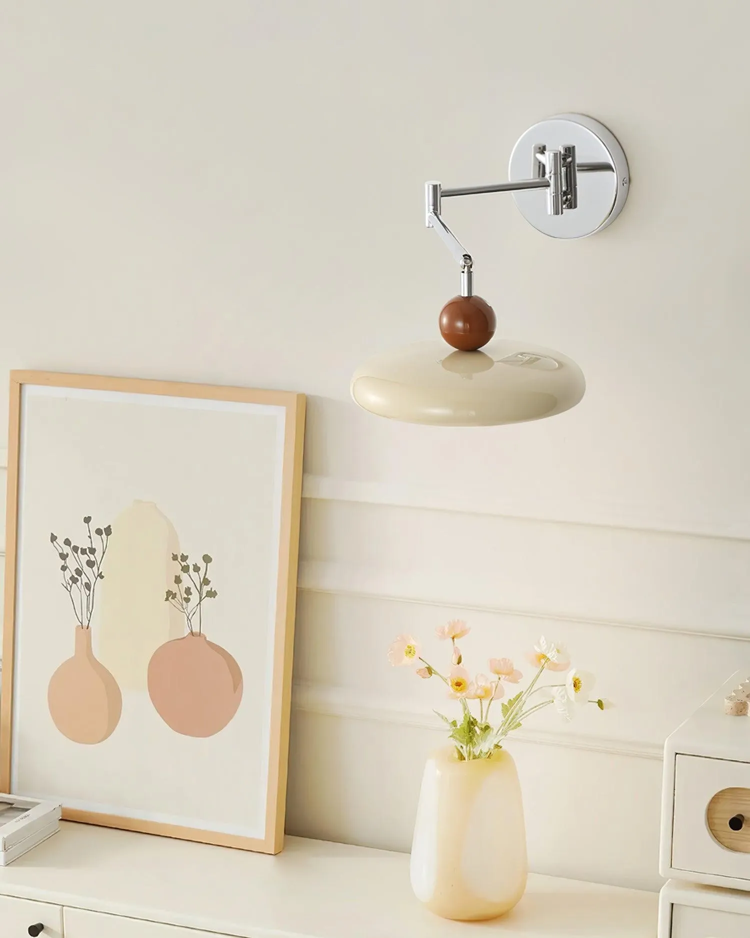 Cream Style Adjustable Swing Arm Disc Reading Wall Lamp M141