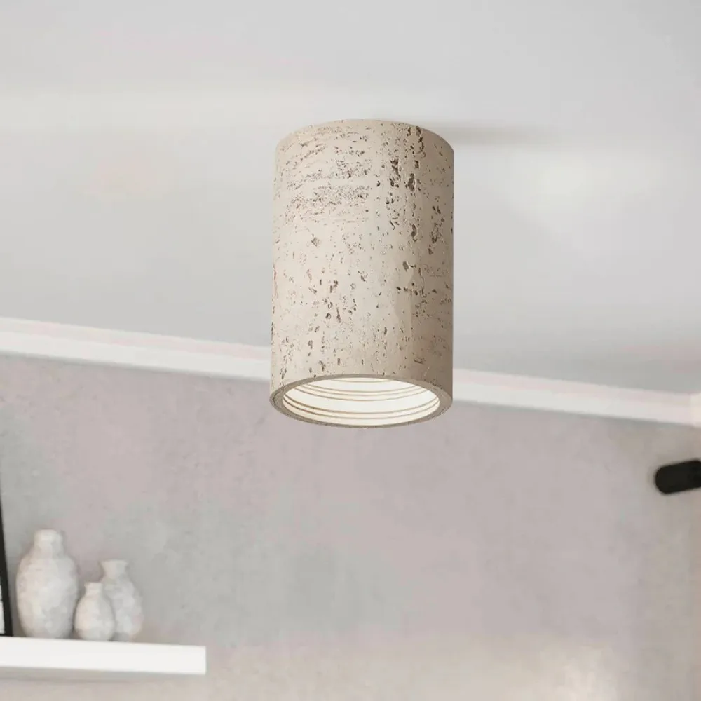 Cylindrical Ceiling Light - Modern Travertine Living Room M72