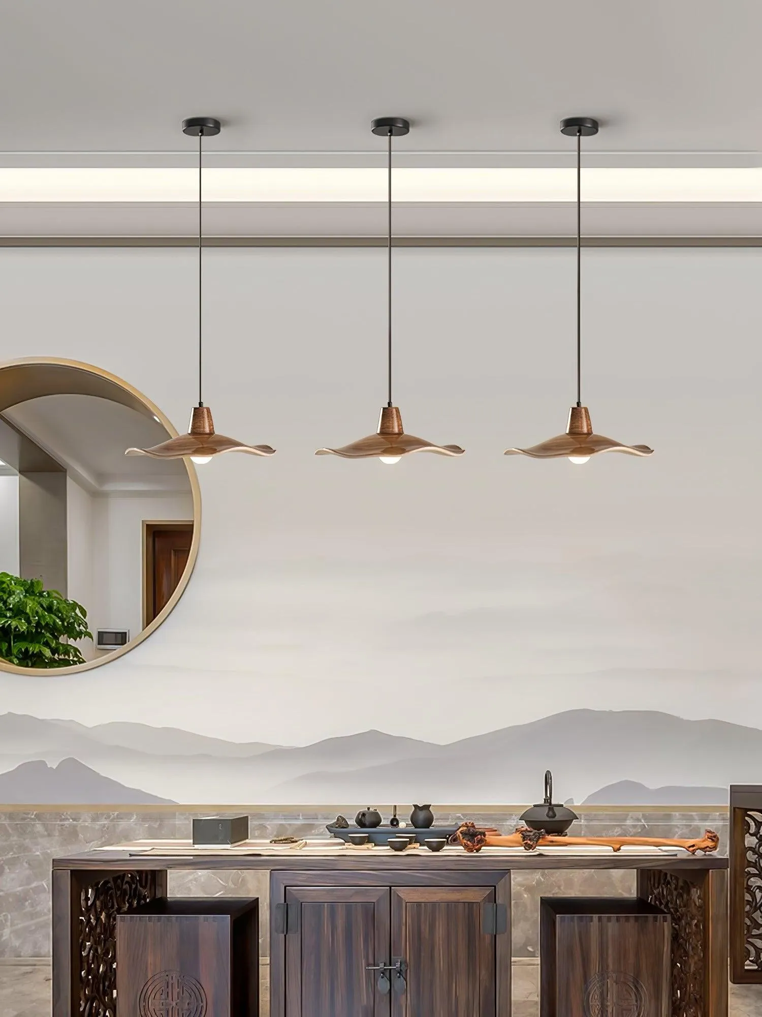 Black Imitation Walnut Wood Grain Kitchen Pendant Lamp M492