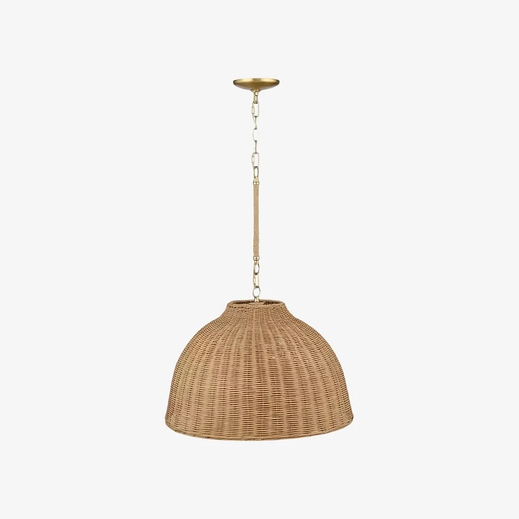 Welanery Dome Pendant Light - Modern Rattan Shade Lamp for Dining Room T1222