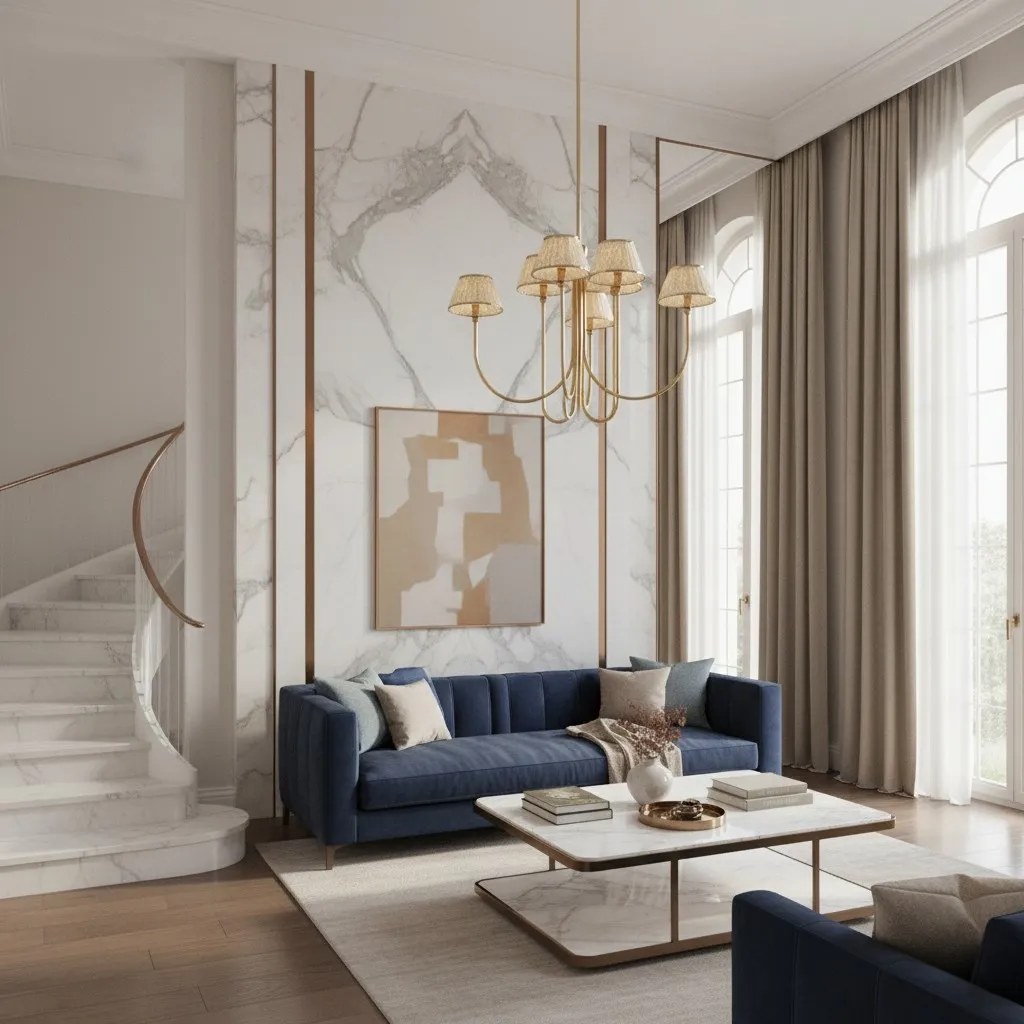 Ruchee Chandelier - Layered Fabric Shade Brass Ceiling Light for Dining or Living Spaces T710