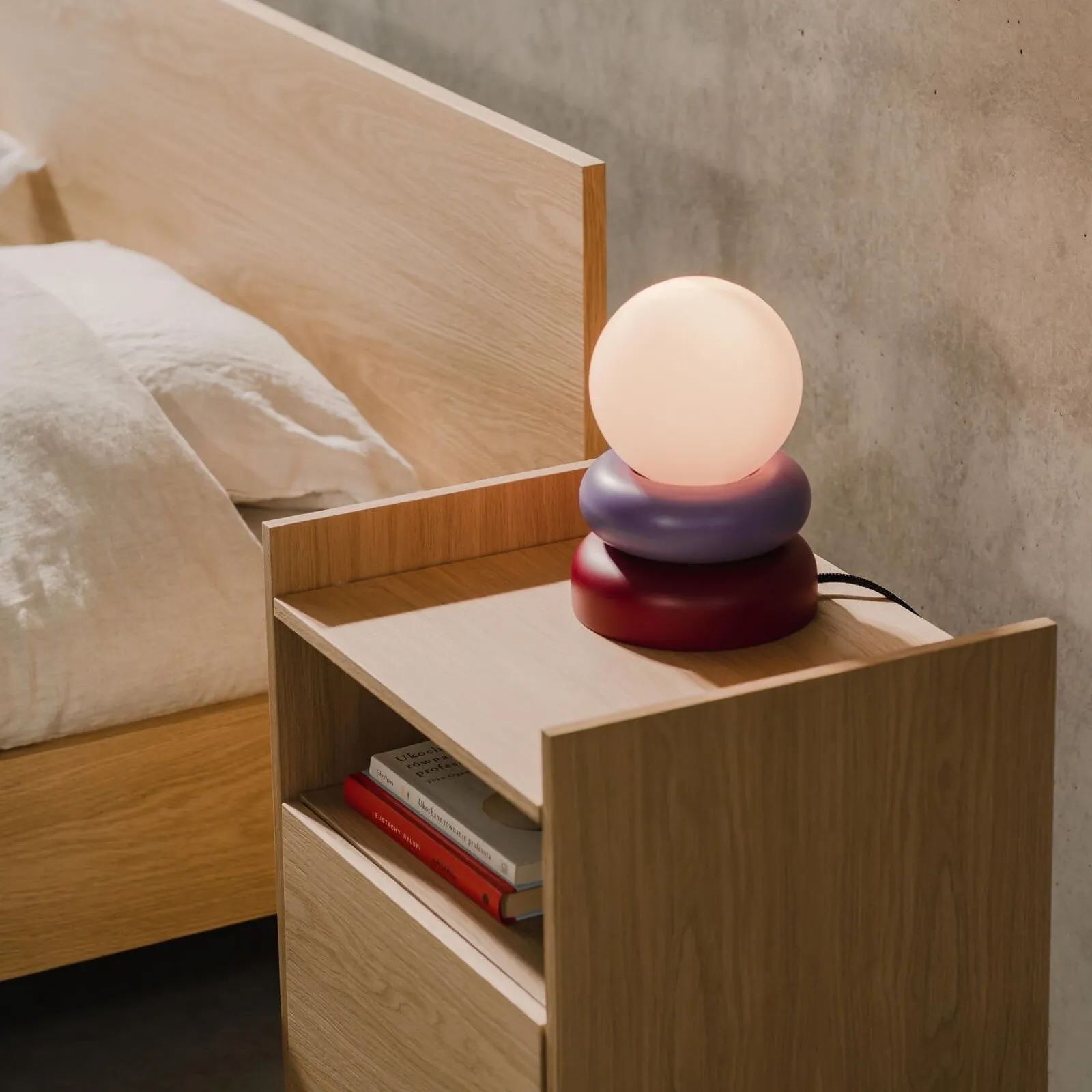 Elegant Table Lamp with Natural Wood and Glass Shade S233