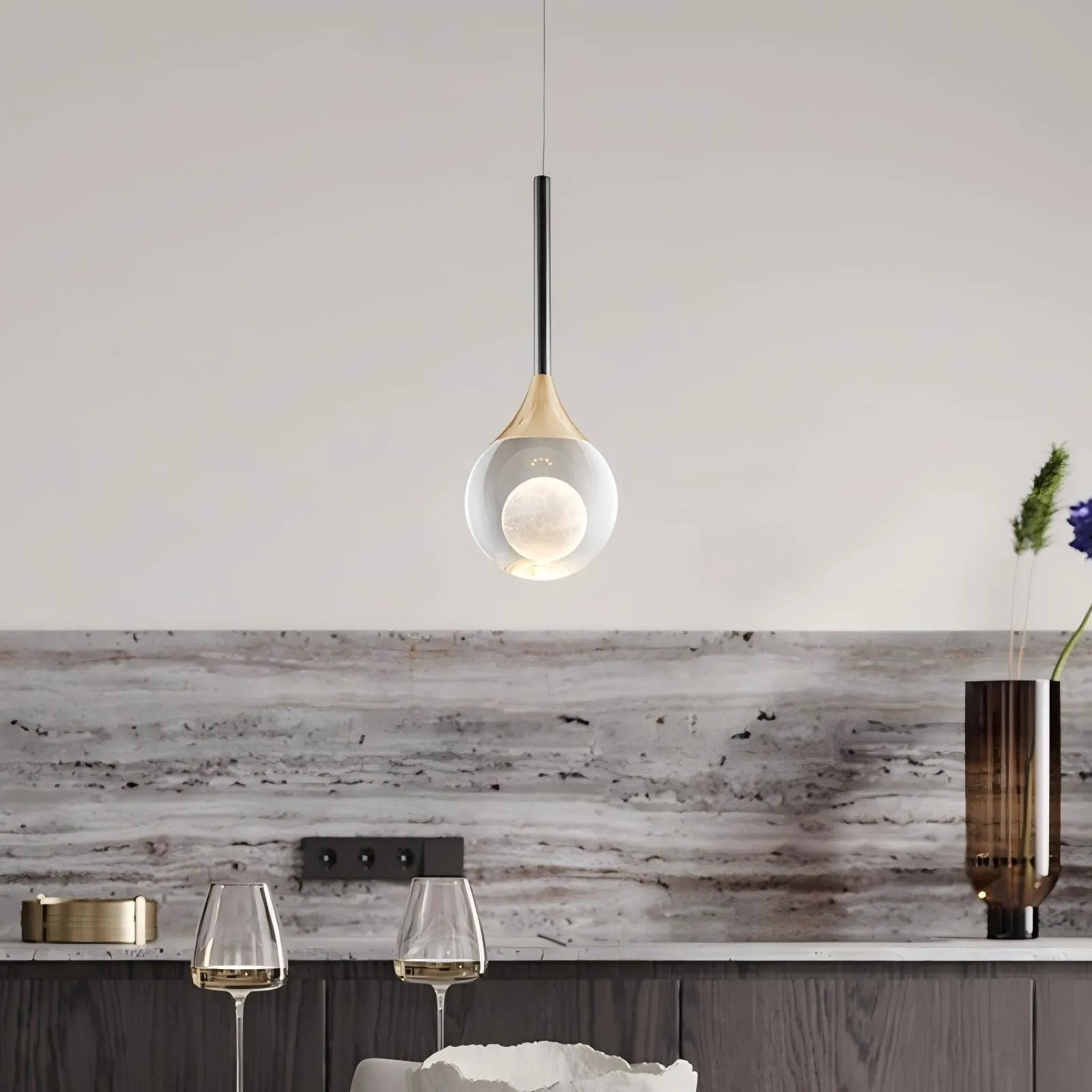 Moon Clear Glass Ball Pendant Light S205