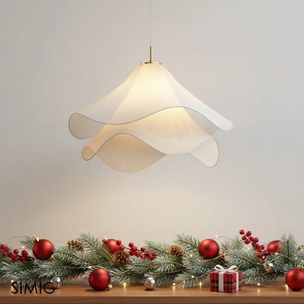 Ethereal Bloom Flower Pendant Light - Elegant White Fabric Pendant Light T087