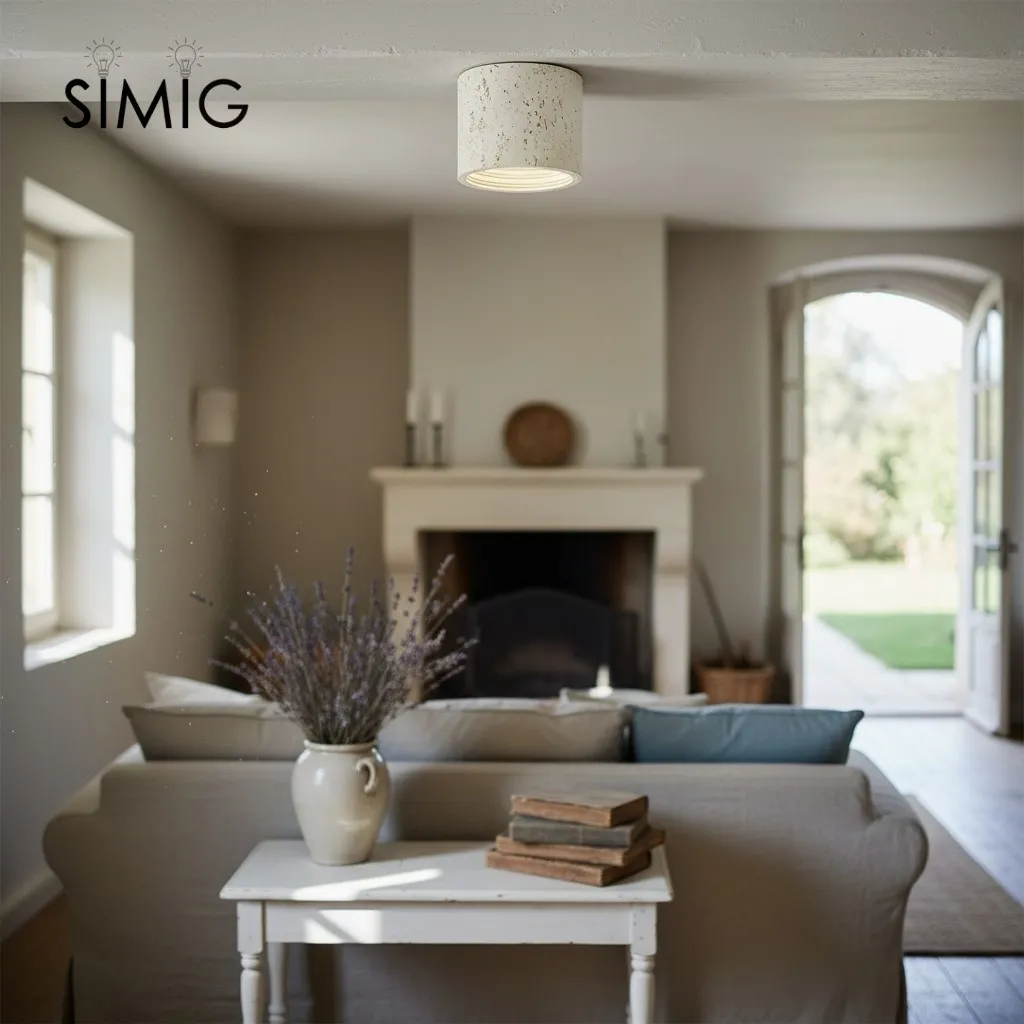 Cylindrical Ceiling Light - Modern Travertine Living Room M72