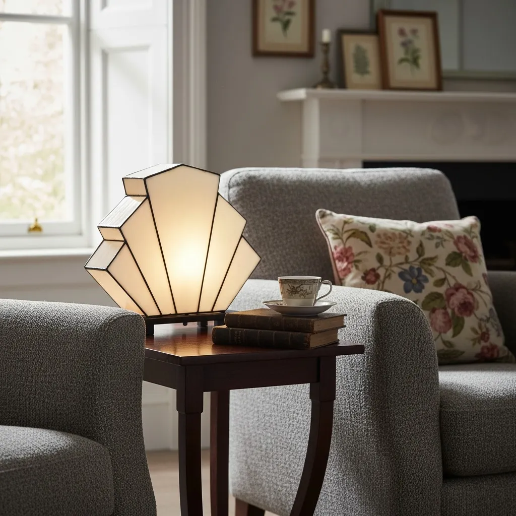 Kelsar Classic Stained Glass Table Lamp - Hand Cut Stained Glass Art Deco Table Lamp for Living Room or Bedroom T822