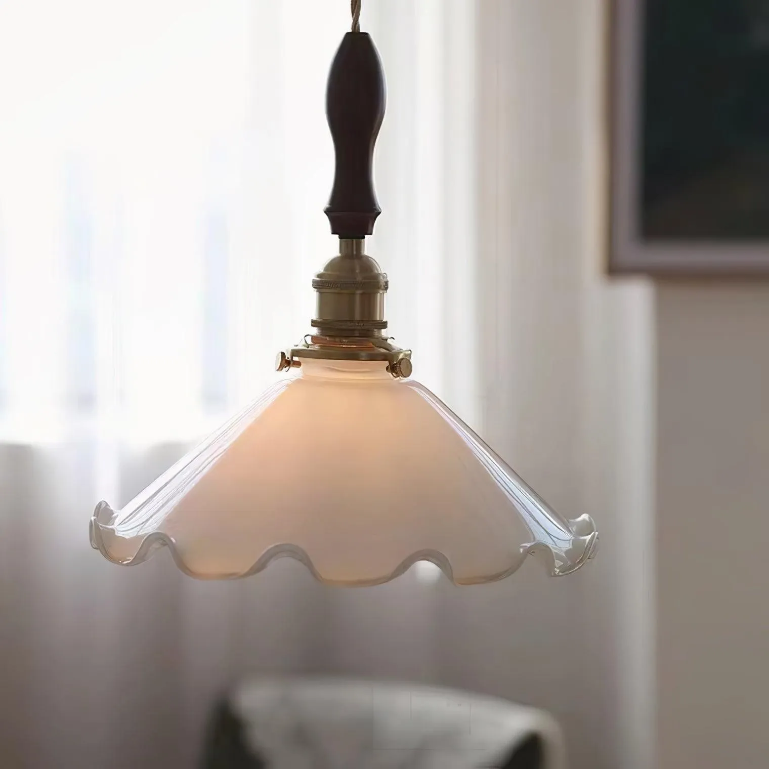 Vintage White Glass Skirted Pendant Lamp M366