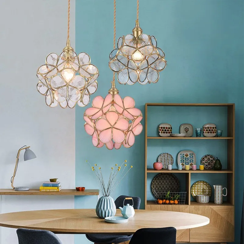 Nordic Brass Flower Petal Glass Pendant Light S10