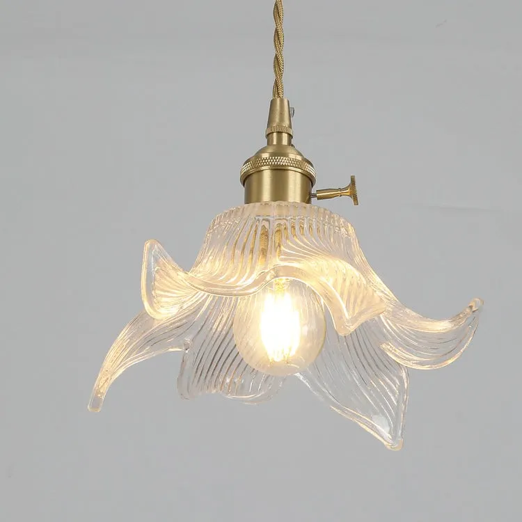Traditional Japanese Brass Walnut Glass Ceramic Cylinder Conic Flower Bowl 1-Light Pendant Light For Dining Room T260