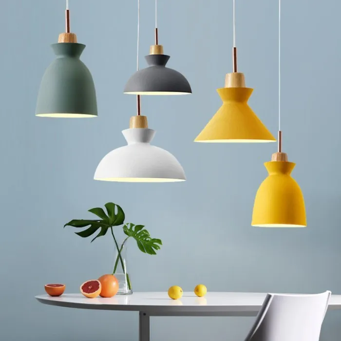 MULTI Scandinavian Metal Wood Macaroon Pendant Light for Bedroom S32