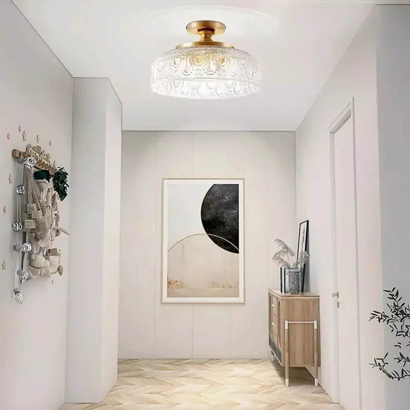 Retro Pattern Glass Semi-recessed Ceiling Lamp S203