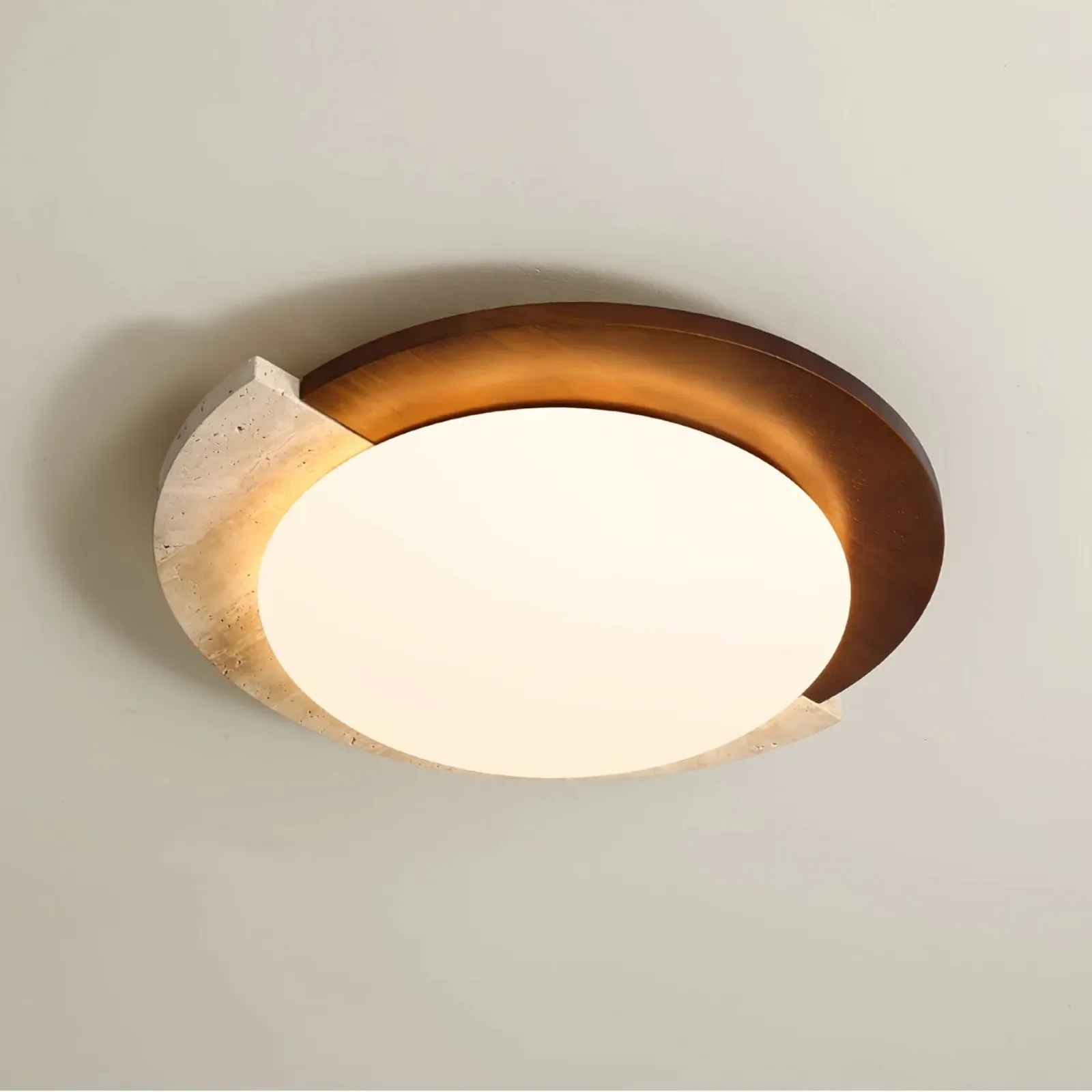 Half Moon Splicing Design Travertine & Wood Ceiling Lamp S292