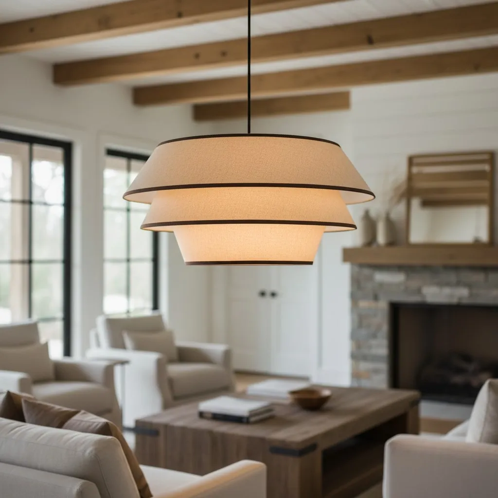 Tarivon Steel Frame Pendant with Fabric Shade - Modern Hanging Lamp for Dining Rooms T696