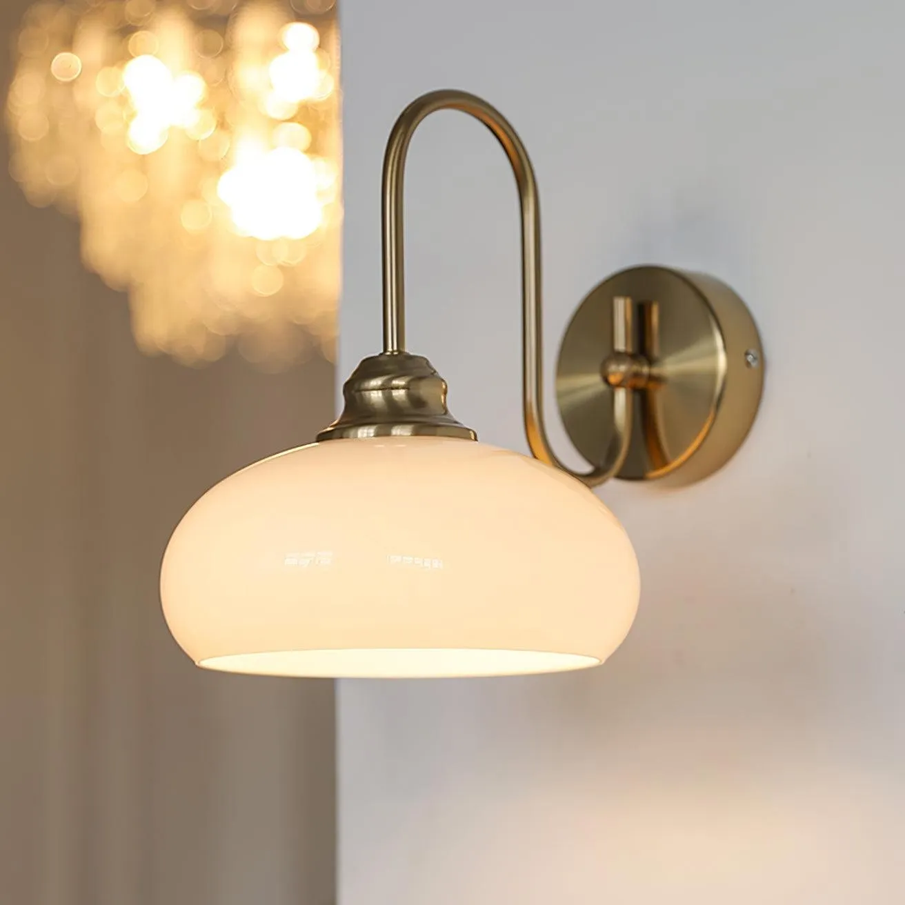 Bauhaus Wind Cream Glass Shade Metal Curved Pole Wall Sconce G45