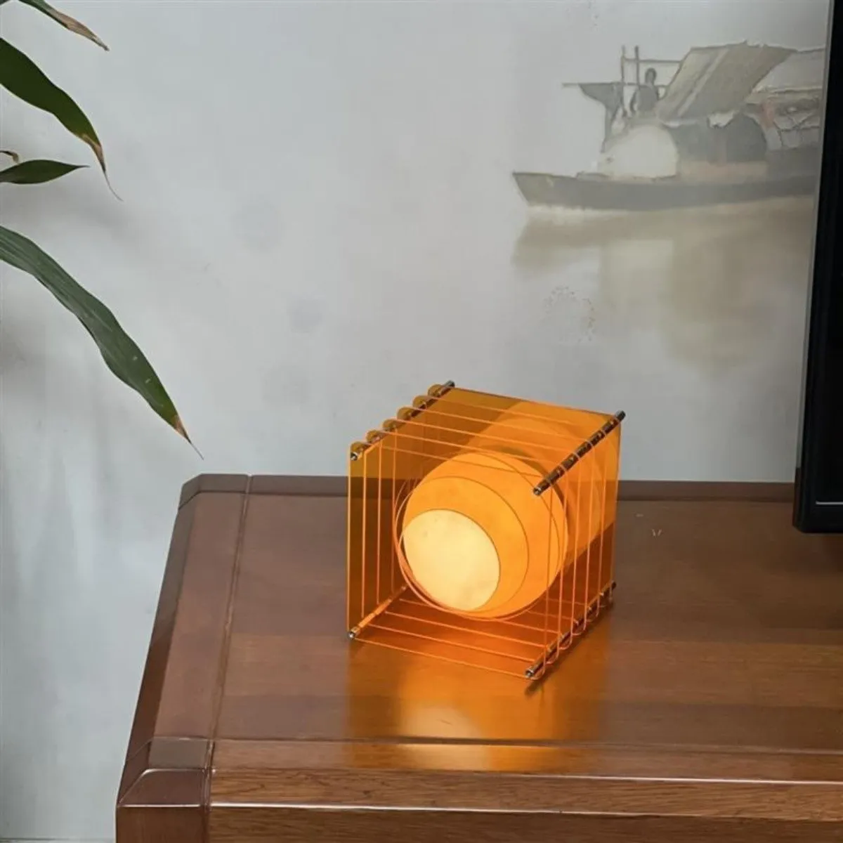 Geometric Moon Cube Lamp – Atmospheric luminous sphere S252