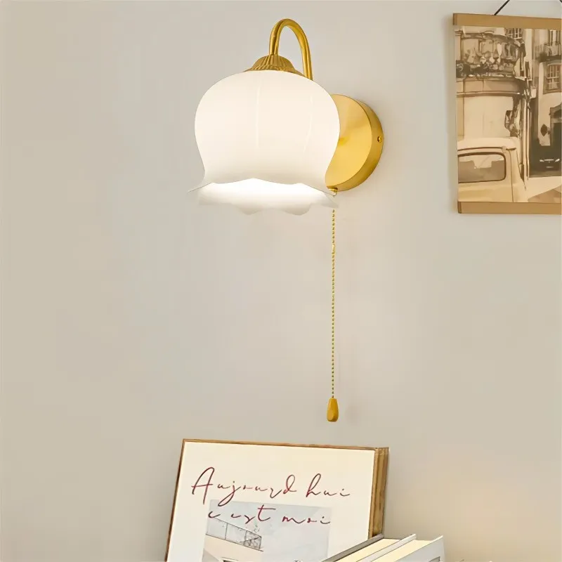 Bell Orchid Copper Glass Wall Light For Bedroom