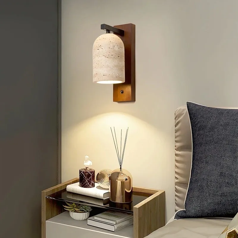Natural Walnut Travertine Bell Wall Sconce for Living Room S318