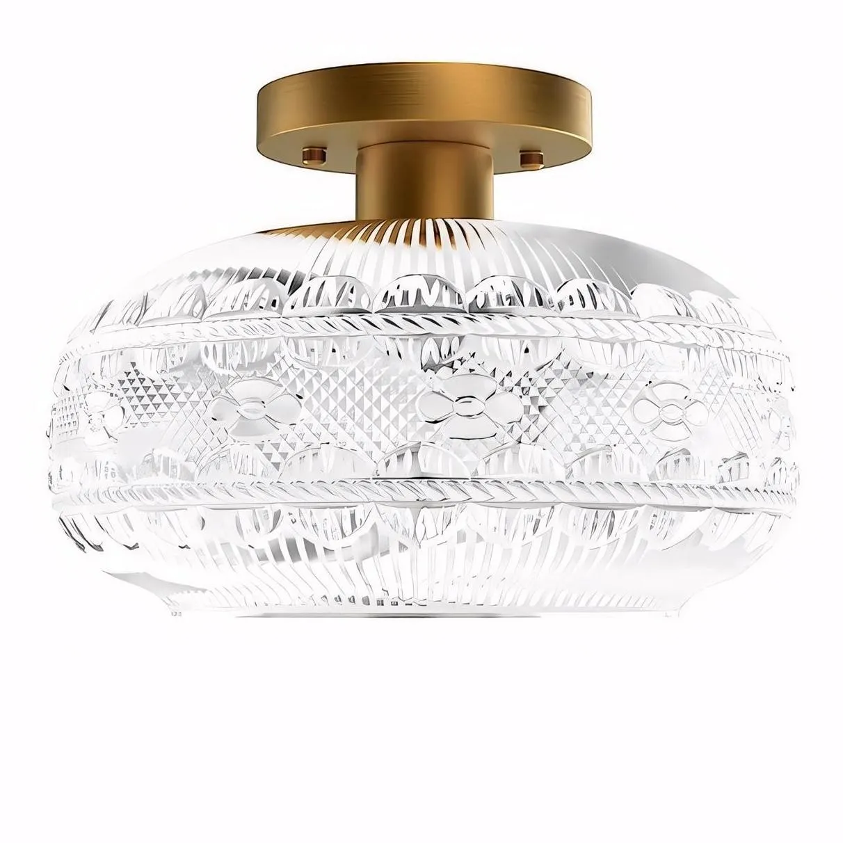 Retro Pattern Glass Semi-recessed Ceiling Lamp S203
