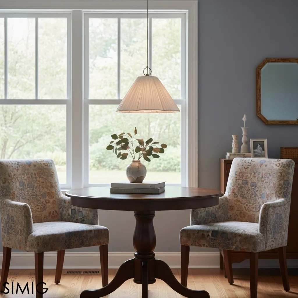 Blossine Brass Pendant - Scalloped Linen Shade for Living Room T442
