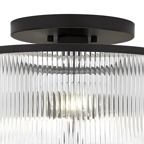 Rilona Clear Glass Drum Semi Flush Ceiling Light - Farmhouse Retro Styley U13